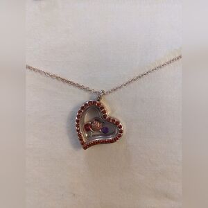 Floating Charm Locket Necklace Orange Rhinestone Memory Pendant Gold Tone T5B8E